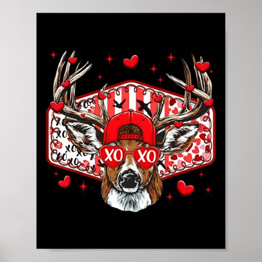Deer Hunting Xoxo Valentine Buck Boys Cap Men Wome ポスター (正面)