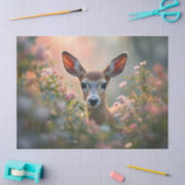 Deer in pink flowers close up 薄葉紙 (クラフト)