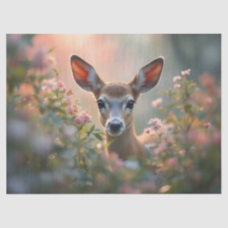 Deer in pink flowers close up 薄葉紙