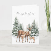 Deer in Snow Christmas Pine Trees カード (正面)