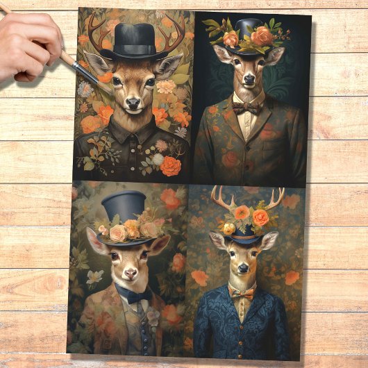Deer in Suit Collage 1 Decopage紙 薄葉紙