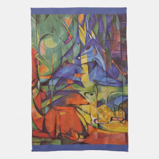 Deer in the Forest II by Franz Marc, Artヴィンテージ キッチンタオル (縦)