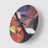 Deer in the Forest II by Franz Marc; Reh im Walde ラウンド壁時計 (傾斜)