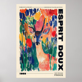 Deer in Wildflowers Art Print Colorful Animal Home ポスター