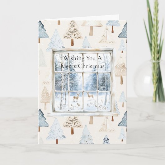 Deer in Window Christmas Trees カード (正面)