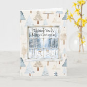 Deer in Window Christmas Trees カード (黄色い花)