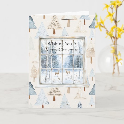 Deer in Window Christmas Trees カード (黄色い花)