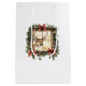 Deer in Window Red Bows Christmas ミディアムペーパーバッグ (裏面)