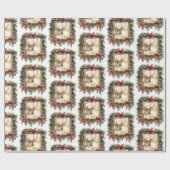 Deer in Window Red Bows Christmas ラッピングペーパー (フラット)