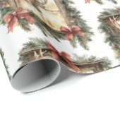 Deer in Window Red Bows Christmas ラッピングペーパー (ロールコーナー)