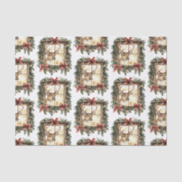 Deer in Window Red Bows Christmas 薄葉紙