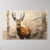 Deer in Woods Impessionist's 絵を描 - AI Poster ポスター (正面)
