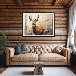 Deer in Woods Impessionist's 絵を描 - AI Poster ポスター