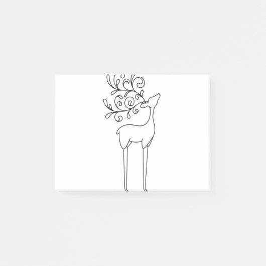 Deer Line Art Outline Reindeer ポストイット (正面)