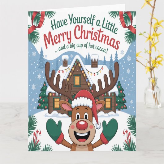 Deer Little Merry Christmas カード (黄色い花)