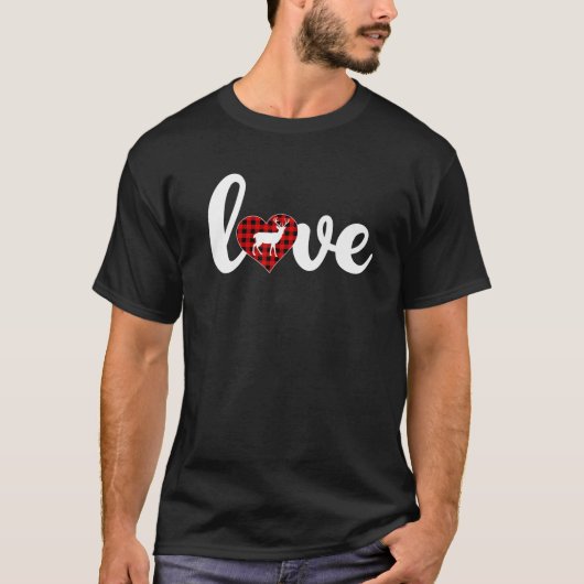 Deer Lover Buffalo Plaid Love Deer Valentine's Day Tシャツ (正面)
