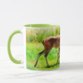 Deer Mom Doe and Baby Fawn Nature Art Mug マグカップ (左)