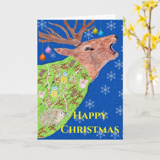 Deer Nature Christmas  カード (黄色い花)