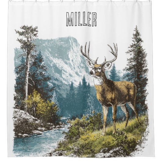 Deer Nature Shower Curtain シャワーカーテン (正面)