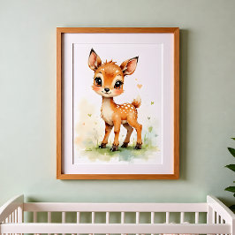 Deer Nursery Wall Art – Woodland Baby Room  ポスター
