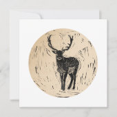 Deer on Circle Printmakingリノカット空白のアート ノートカード (正面)