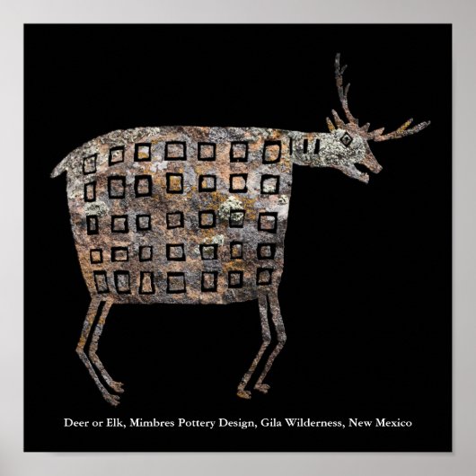 Deer or Elk, Mimbres Pottery Design ポスター (正面)