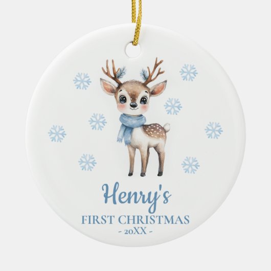 Deer Personalized Baby's First Christmas セラミックオーナメント (正面)