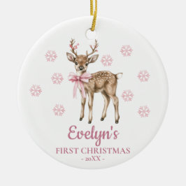 Deer Personalized Girl's First Christmas セラミックオーナメント