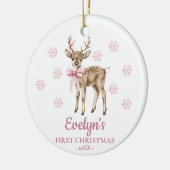 Deer Personalized Girl's First Christmas セラミックオーナメント (左)