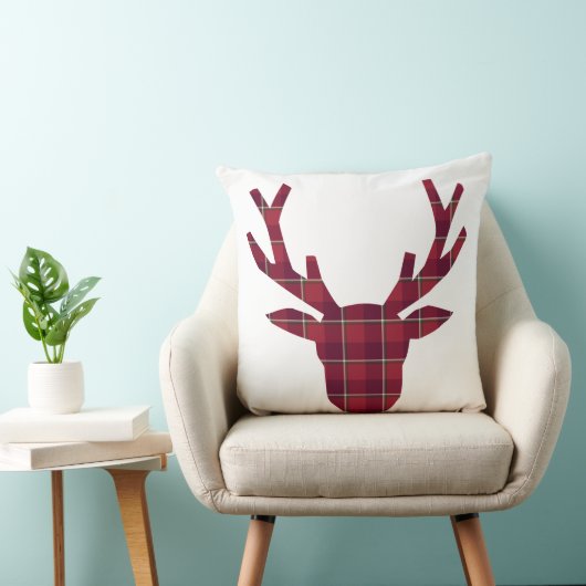Deer Plaid Dark Red Burgundy クッション (椅子)