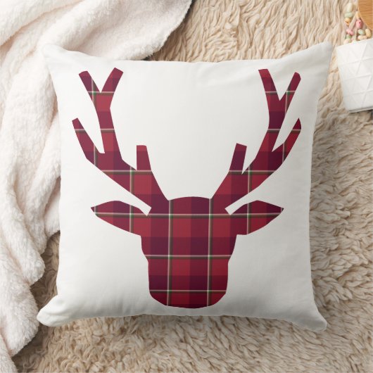Deer Plaid Dark Red Burgundy クッション (ブランケット)
