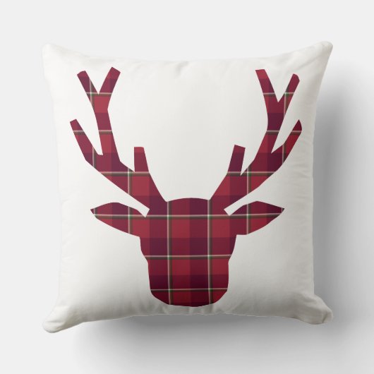 Deer Plaid Dark Red Burgundy クッション (裏面)
