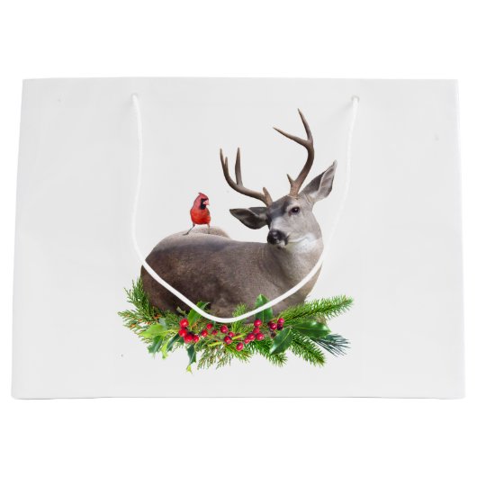 Deer Red Bird Gift Bag ラージペーパーバッグ (正面)