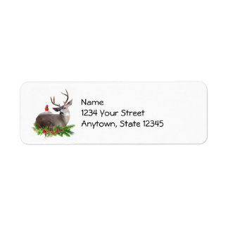 Deer, Red Bird, Holly Return Address Labels ラベル