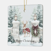 Deer Red Coat Snow Christmas セラミックオーナメント (左)