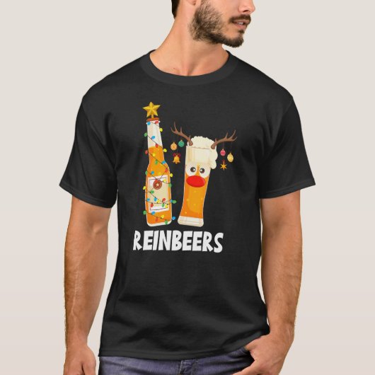 Deer Reindeer Beer Christmas Cute Drinking Xmas Me Tシャツ (正面)