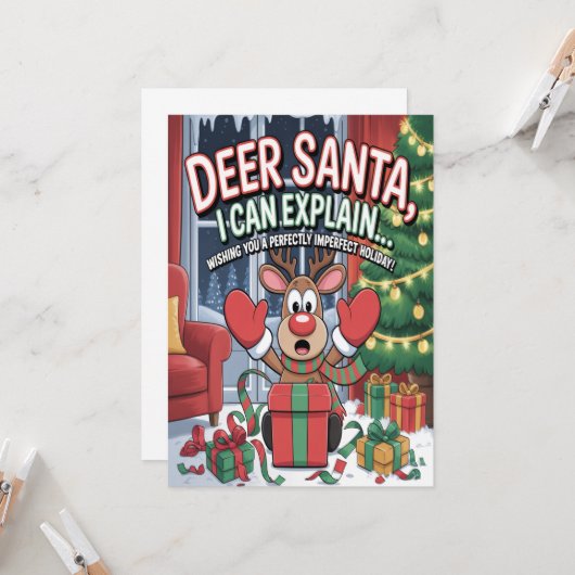 Deer Santa I Can Explain Christmas カード (正面/裏面インサイチュ)