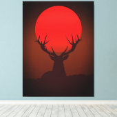 Deer Silhouette with Fiery Red Sunset キャンバスプリント (インサイチュ (ウッドフロア))