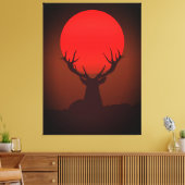 Deer Silhouette with Fiery Red Sunset キャンバスプリント (インサイチュ (リビング))