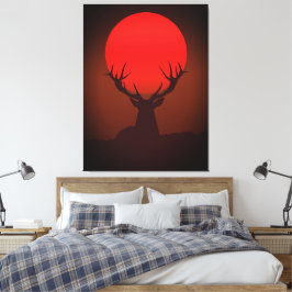 Deer Silhouette with Fiery Red Sunset キャンバスプリント