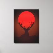 Deer Silhouette with Fiery Red Sunset キャンバスプリント (正面)