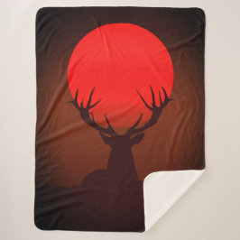 Deer Silhouette with Fiery Red Sunset シェルパブランケット