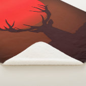 Deer Silhouette with Fiery Red Sunset シェルパブランケット (3/4)