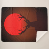 Deer Silhouette with Fiery Red Sunset シェルパブランケット (正面(横))