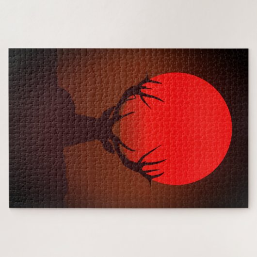 Deer Silhouette with Fiery Red Sunset ジグソーパズル (横)