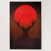 Deer Silhouette with Fiery Red Sunset ジグソーパズル (縦)