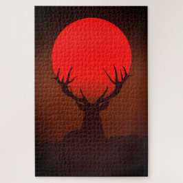 Deer Silhouette with Fiery Red Sunset ジグソーパズル