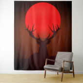 Deer Silhouette with Fiery Red Sunset タペストリー (インサイチュ)