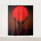 Deer Silhouette with Fiery Red Sunset タペストリー (正面)