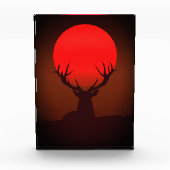 Deer Silhouette with Fiery Red Sunset フォトブロック (正面)